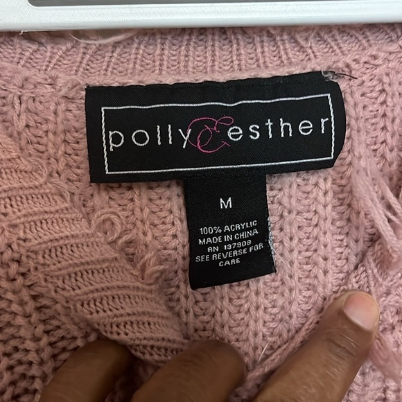 Polly & Esther Destructed Frayed Edge V-Neck Long Sleeve Junior's Sweater. - Picture 2 of 4